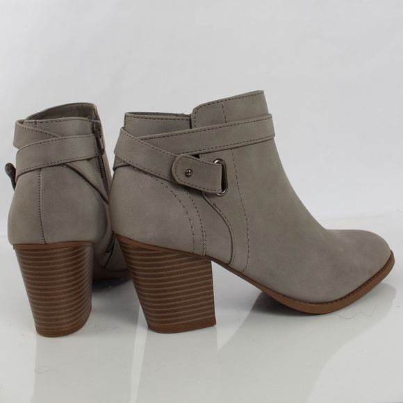 Light Grey Faux Nubuck Leather Stacked Heel Boot - Picture 4 of 7
